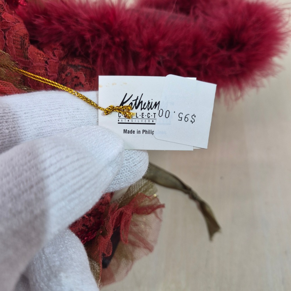 Katherine's Collection Panache Red Monkey Doll Victorian Lace Feather Ornament - Picture 2 of 9